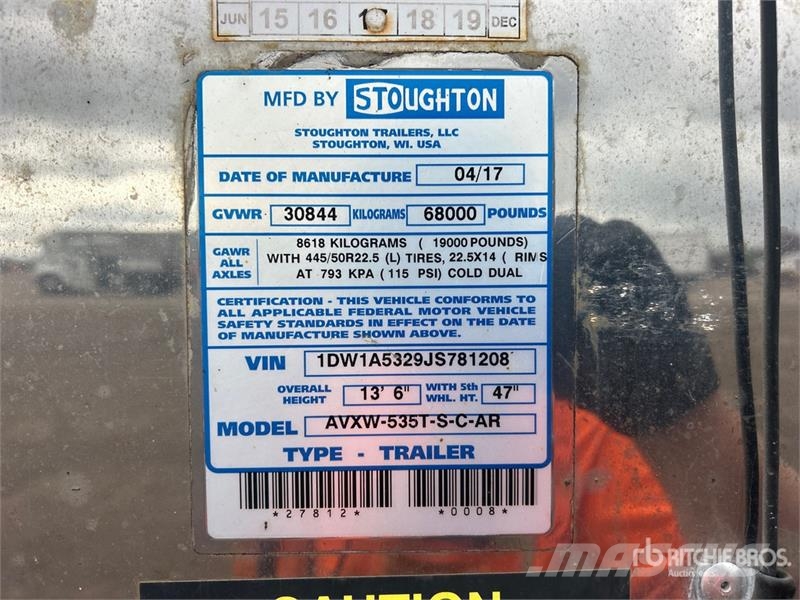 Stoughton AVXW-535T-S-C-AR 53 ft x 102 in T/A Van Trailer Sanduk prikolice
