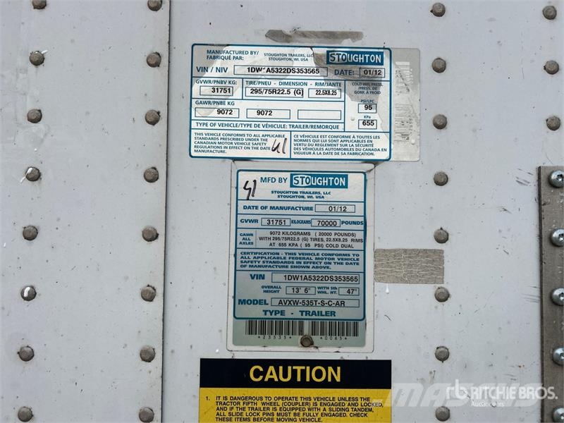 Stoughton AVXW-535T-S-C-AR 53 ft x 102 in T/A Van Trailer Ремаркета фургони