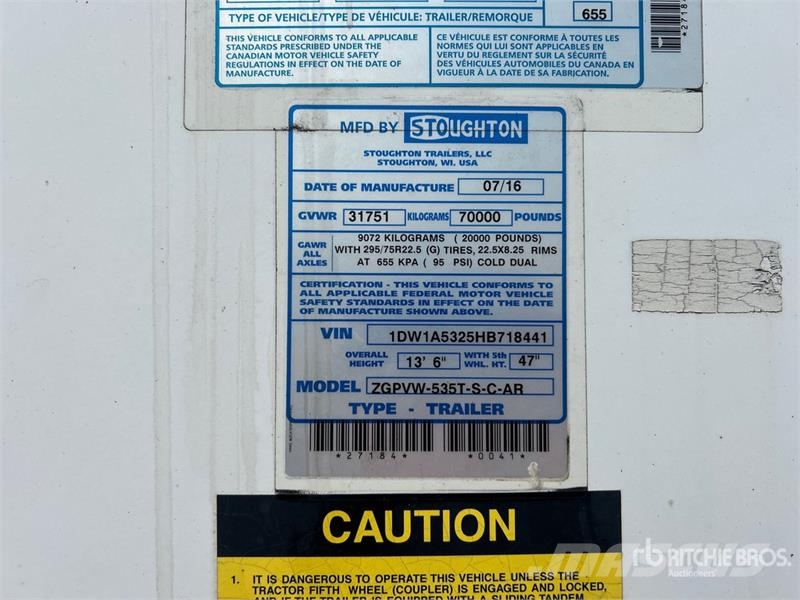 Stoughton ZGPVW-535T-S-C-AR 53 ft x 102 in T/A Van Trailer مقطورات ذات هيكل صندوقي