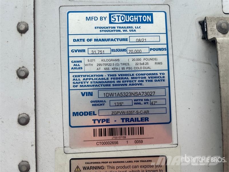 Stoughton ZGPVW-535T-S-C-AR 53 ft x 102 in T/A Van Trailer Dobozos pótkocsik