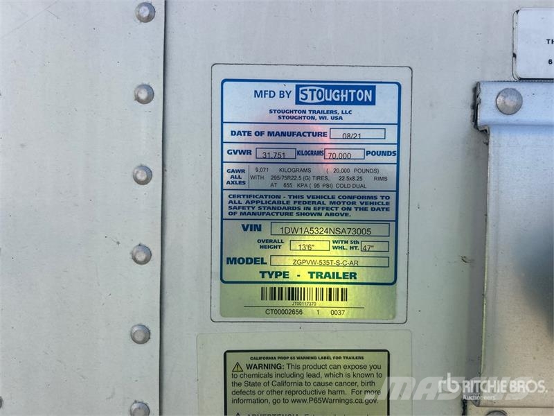 Stoughton ZGPVW-535T-S-C-AR 53 ft x 102 in T/A Van Trailer Prikolice zabojniki