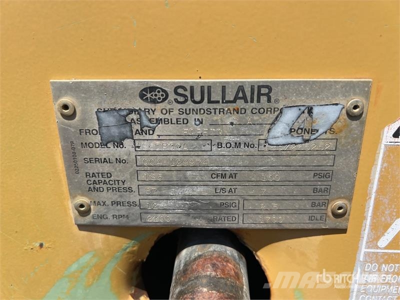 Sullair 185DPQCA 185 cfm Mobile Air Compressor Compresoras