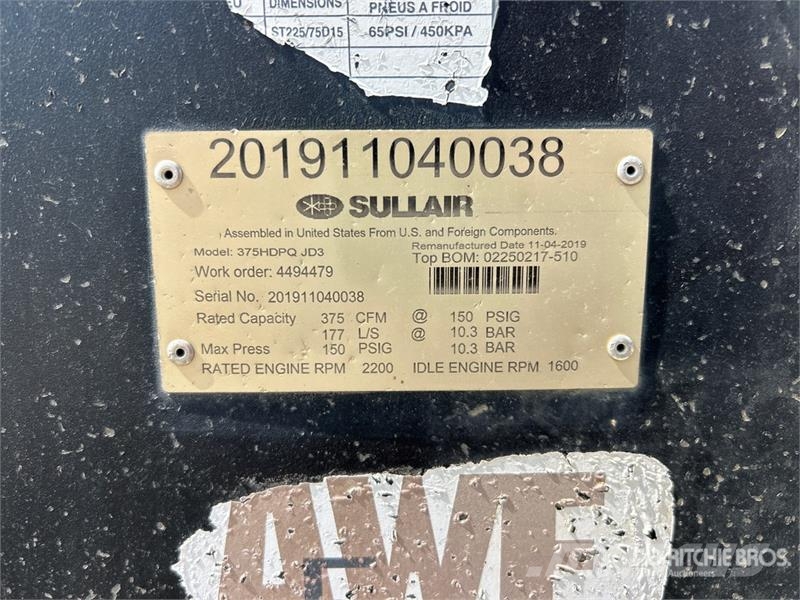 Sullair 375H DPQ JD3 375 cfm Mobile Air Compressor Compresoras