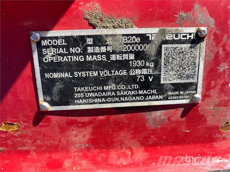 Takeuchi TB20e Electric Mini Excavator Mini bageri < 7t