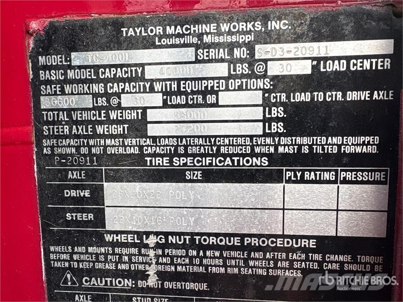 Taylor TC400L 36600 lb Pneumatic Tire Forklift Empilhadeiras - outros