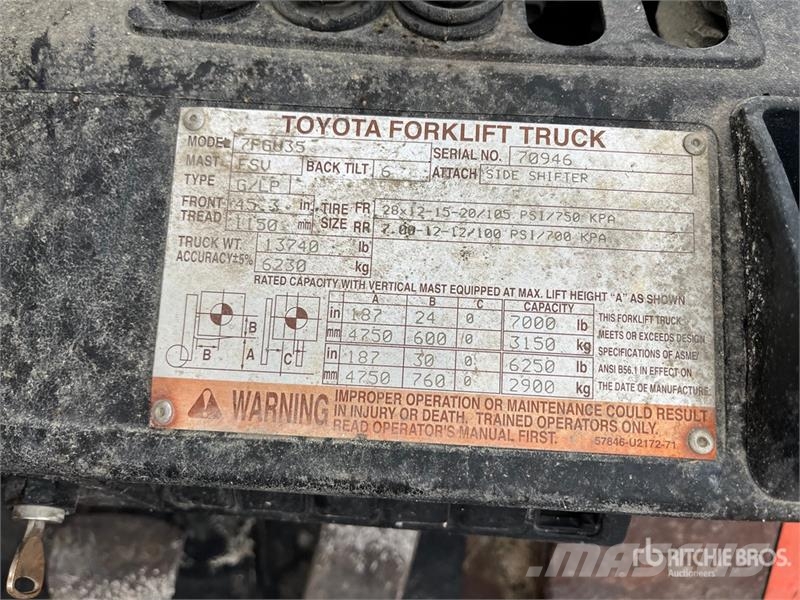 Toyota 7FGU35 7000 lb Pneumatic Tire Forklift Viličarji - drugo