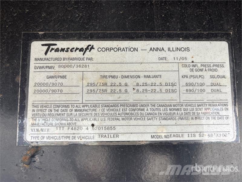 Transcraft 40000 lb 48 ft T/A Flatbed Trailer Platformas/izkraušana no sāniem