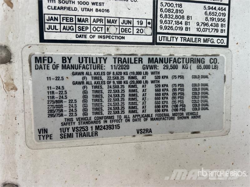 Utility VS2RA 53 ft x 102 in T/A Refrigerated Trailer Naczepy chłodnie