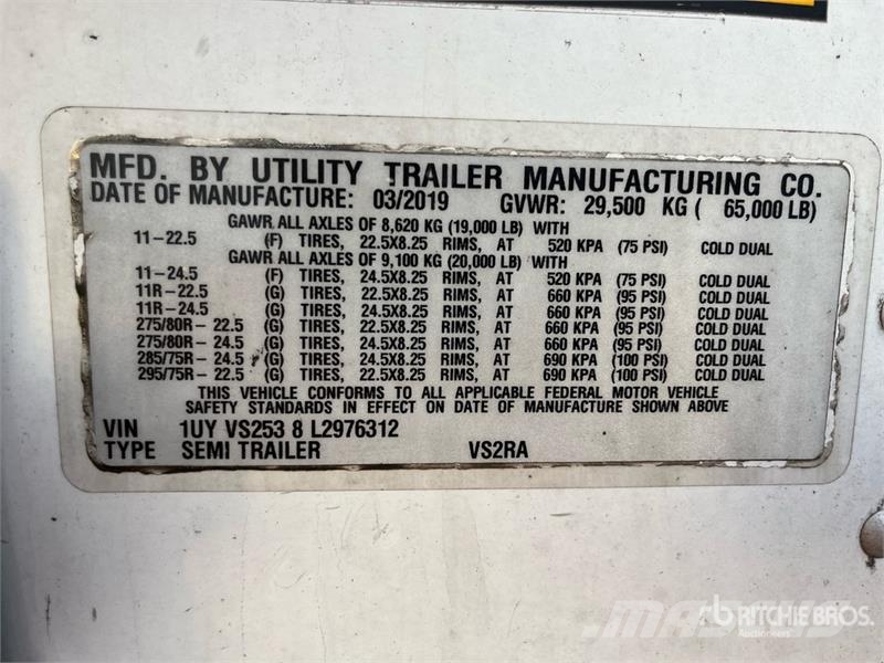 Utility VS2RA 53 ft x 102 in T/A Refrigerated Trailer Semirremolques de temperatura controlada
