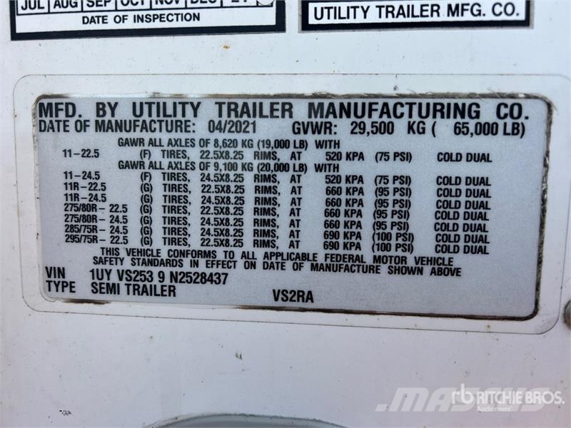 Utility VS2RA 53 ft x 102 in T/A Refrigerated Trailer Semirremolques de temperatura controlada
