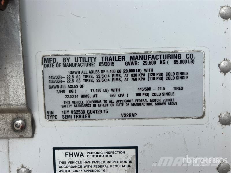 Utility VS2RAP 53 ft x 102 in T/A Refrigerated Trailer Kühlauflieger