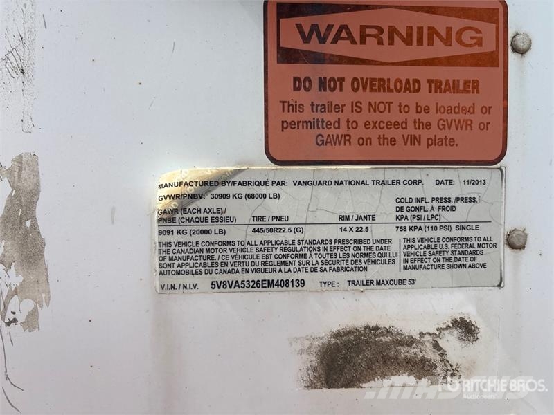 Vanguard 53 ft T/A Van Trailer Причепи-фургони