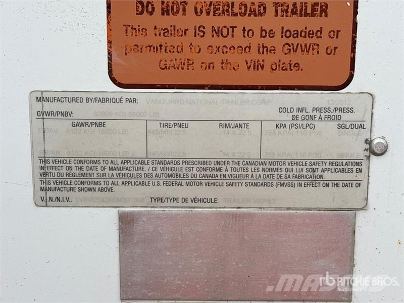 Vanguard 53 ft x 102 in T/A Van Trailer Remorque Fourgon