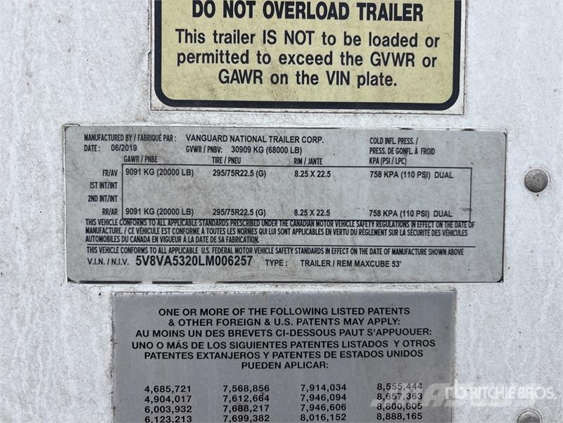 Vanguard 53 ft x 102 in T/A Van Trailer Cajas de remolque