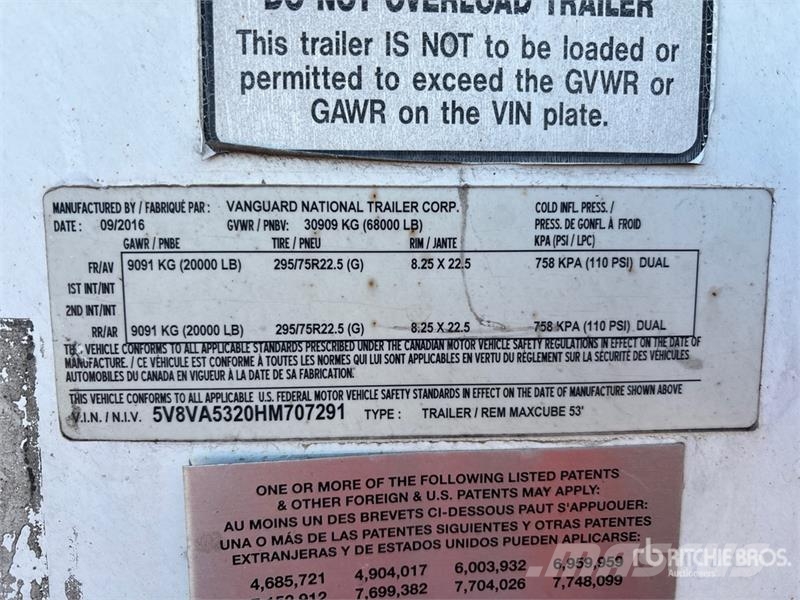 Vanguard MaxCube 53 ft x 102 in T/A Van Trailer مقطورات ذات هيكل صندوقي