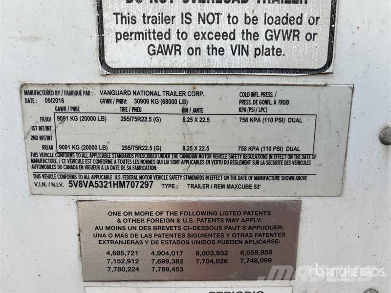 Vanguard MaxCube 53 ft x 102 in T/A Van Trailer مقطورات ذات هيكل صندوقي