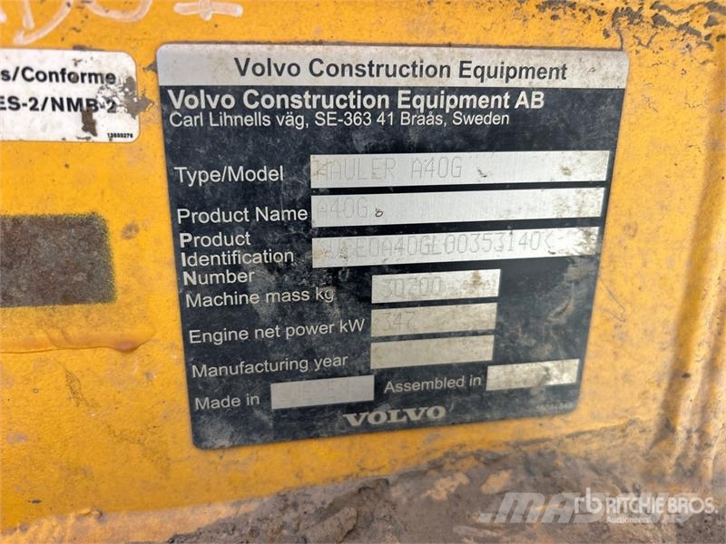 Volvo A40H Articulated Dump Truck Artikulētie pašizgāzēji