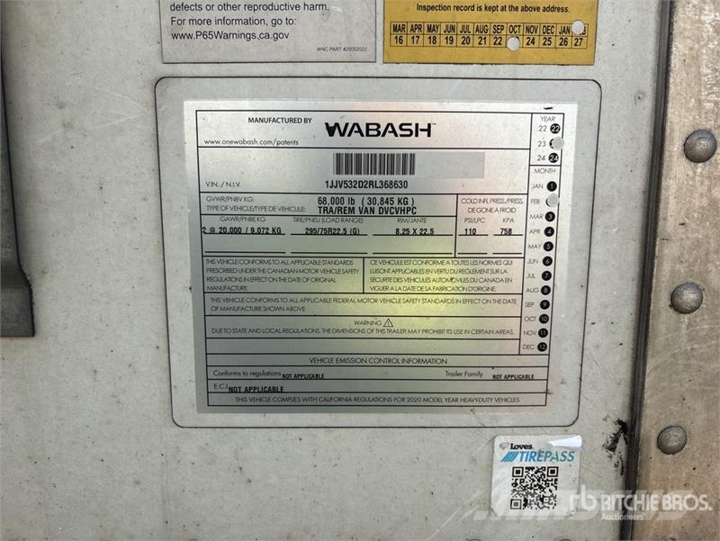 Wabash 53 ft x 102 in T/A Van Trailer Прицепы-фургоны