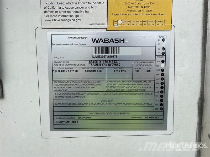 Wabash DVCVHPC 53 ft x 102 in T/A Van Trailer Прицепы-фургоны