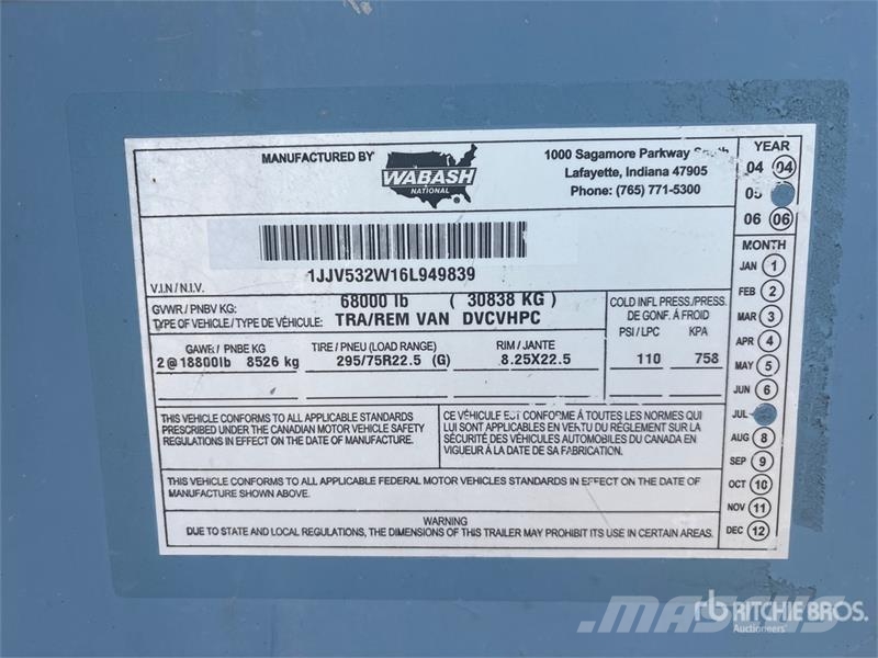 Wabash DVCVHPC 53 ft x 102 in T/A Van Trailer Prikolice zabojniki