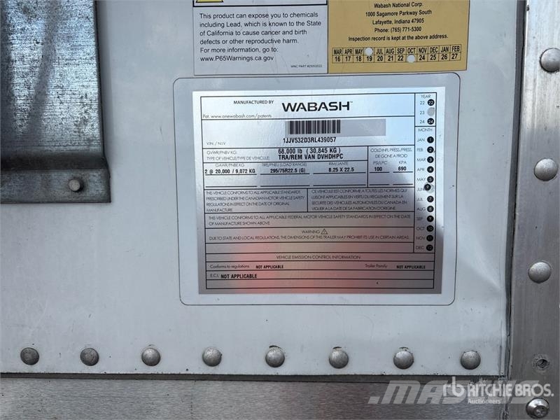 Wabash DVHDHPC 53 ft x 102 in T/A Van Trailer (Inoperable Cajas de remolque