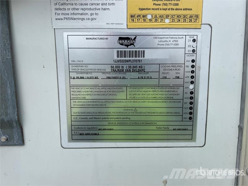 Wabash DVLSHPC 53 ft x 102 in T/A Van Trailer Sanduk prikolice
