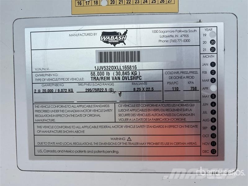Wabash DVLSHPC 53 ft x 102 in T/A Van Trailer Cajas de remolque