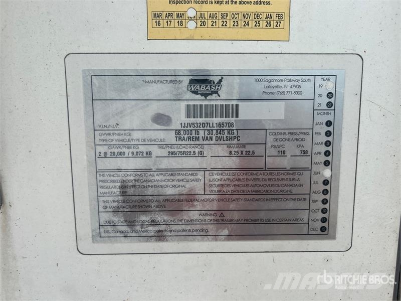Wabash DVLSHPC 53 ft x 102 in T/A Van Trailer مقطورات ذات هيكل صندوقي