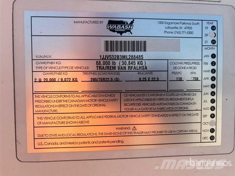 Wabash RFALHSA 53 ft x 102 in T/A Refrigerated Trailer Semirremolques de temperatura controlada
