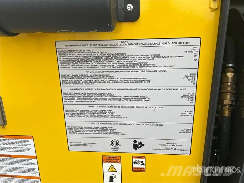 Wacker Neuson E1250 Hydronic 140000 BTU Ground Heater Heating and thawing equipment