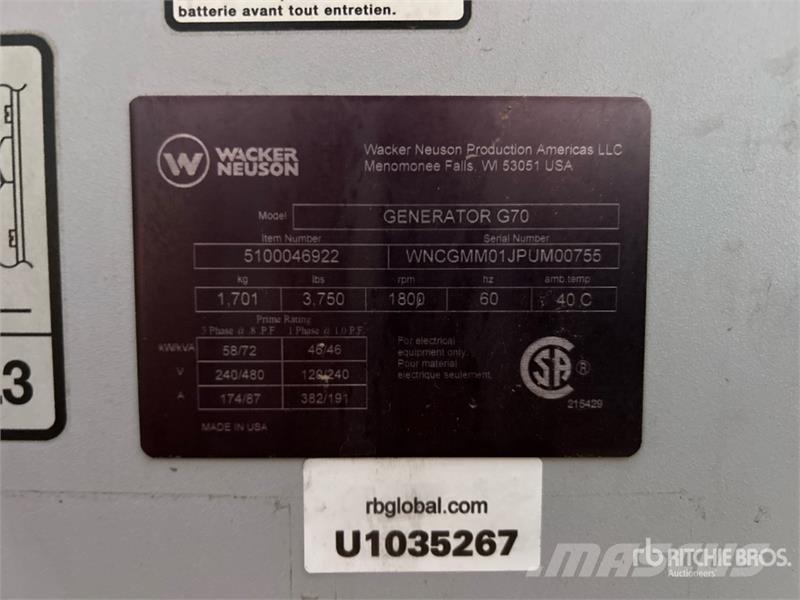 Wacker Neuson G70 Diesel Generators
