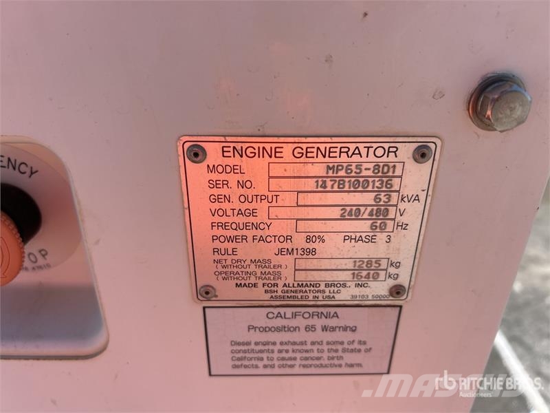 Allmand MP65-8D1 63 kVA Mobile Generator Set Dizelski agregati