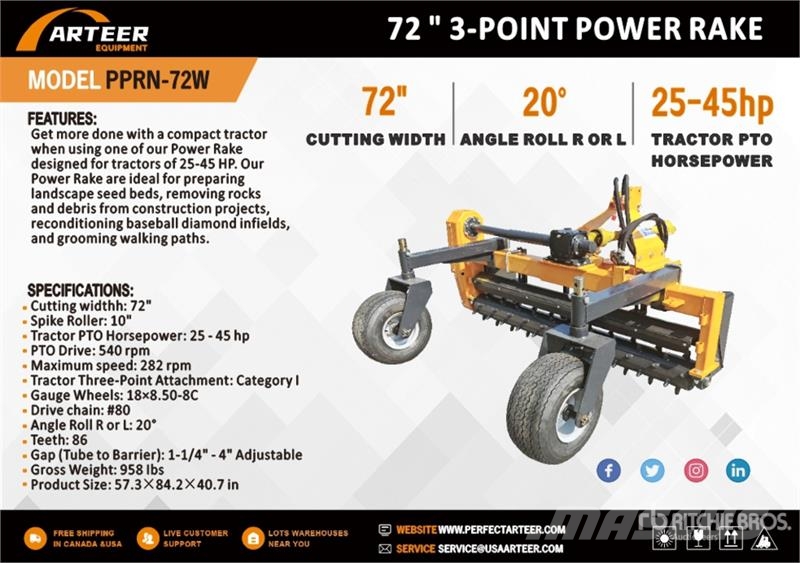 Arteer PPRN-72W 72 in 3-Point Power Rake (Unused) Obračalniki in zgrabljalniki