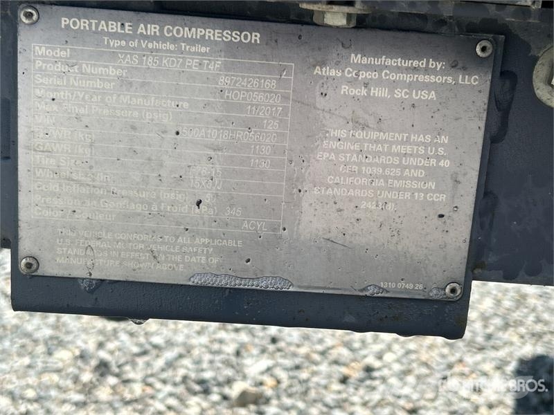 Atlas Copco 185 CFM 185 cfm Mobile Air Compressor (Inoperable) Kompresori