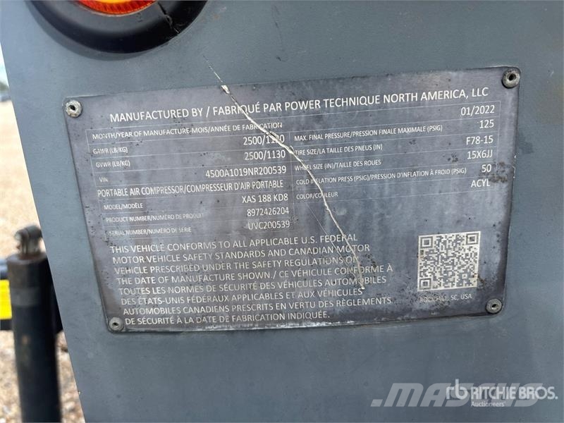 Atlas Copco of Atlas Copco XAS188 KD T4F 189 cfm Mobile 125 g Kompresorji