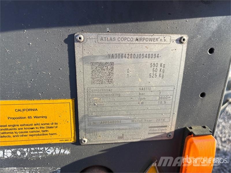 Atlas Copco XAS110KD 110 cfm Mobile Air Compressor Kompresori