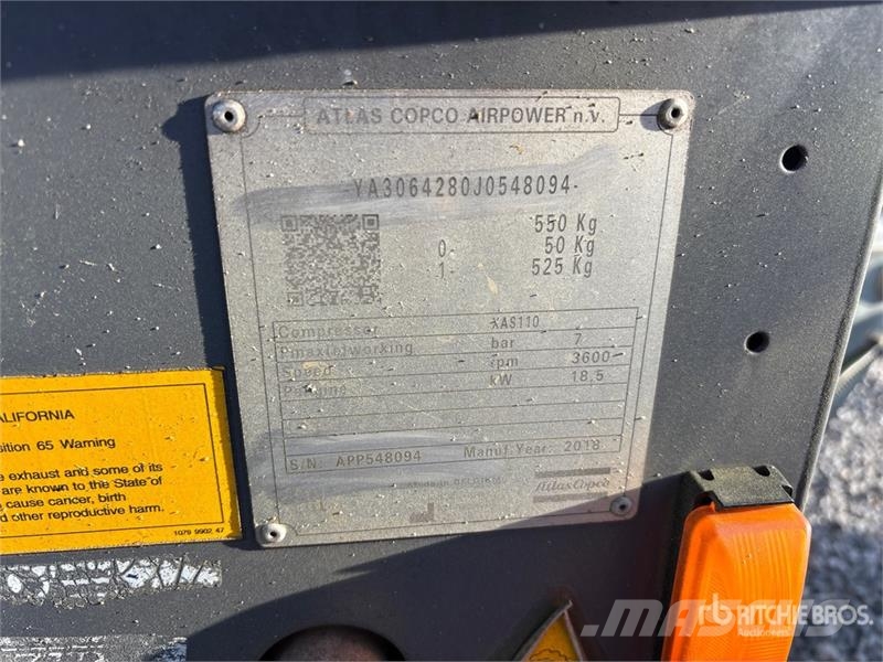 Atlas Copco XAS110KD 110 cfm Mobile Air Compressor Kompresori