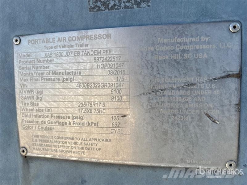 Atlas Copco XAS1800 125 cfm Mobile Air Compressor Kompresori