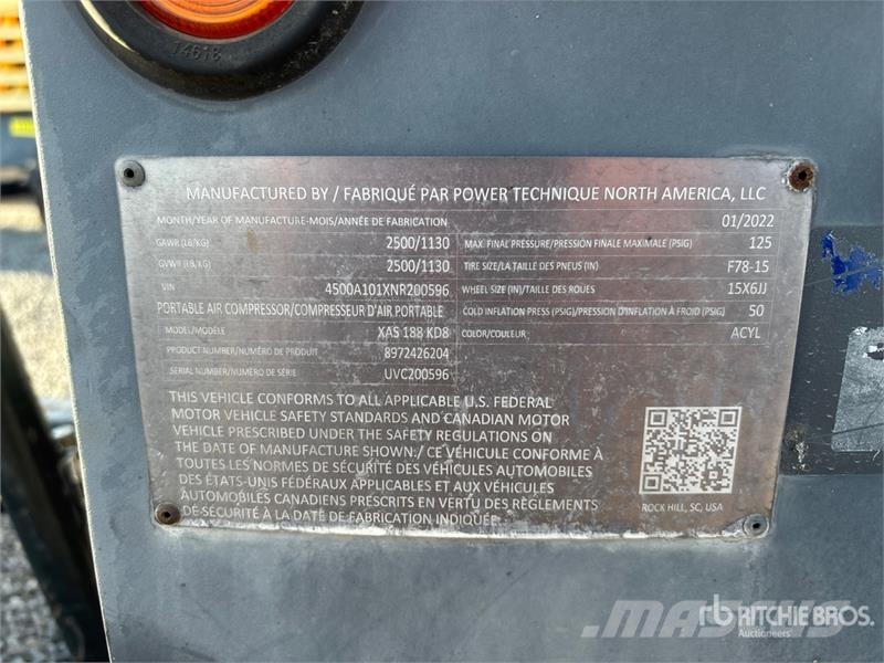 Atlas Copco XAS188 KD T4F 189 cfm Mobile Air Compressor Kompresori