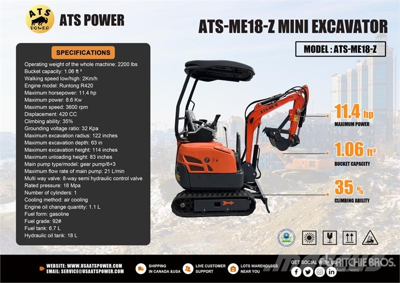ATS POWER ATS-ME18-Z Mini Excavator (Unused) Мини екскаватори < 7 т