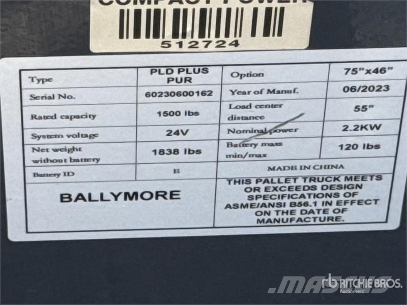 Ballymore PLD 1500 lb Electric Platform Pallet Jack Montacargas manual para paletas