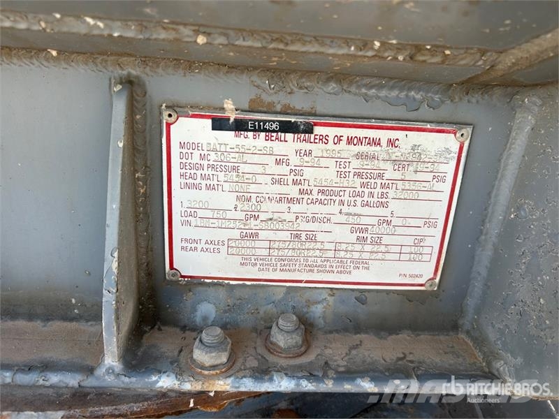  Beal 5500 gal T/A Pup Tanker Trailer 탱커 트레일러
