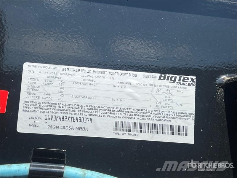 Big Tex 25GN-40D5A-MRBК 24000 lb 40 ft T/A Gooseneck Equip 차량 운반용 트레일러