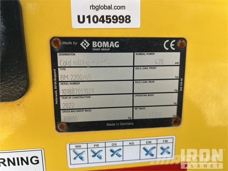 Bomag BM2200/65 Tracked Cold Planer Asphalt cold milling machines