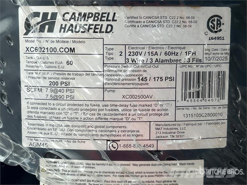 Campbell Hausfeld 7.6 cfm Skid-Mounted Electric 60 gal Air Compresso Kompresorji