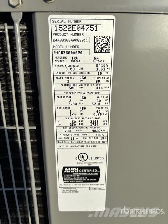 Carrier 24ABB360A062011 3 ton Air Conditioner (Unused) Оборудване за отопление и размразяване