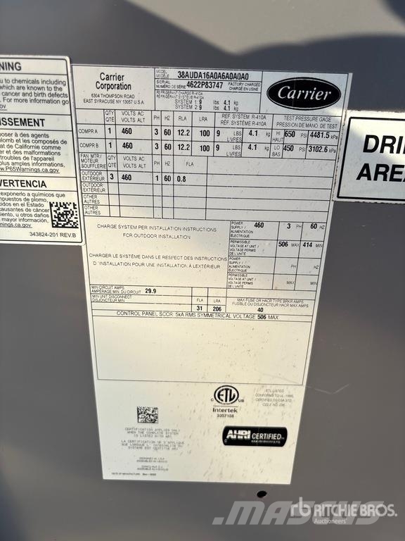 Carrier 38AUDA16A0A6-0A0A0 15 ton Air Conditioner (Unused) Оборудване за отопление и размразяване