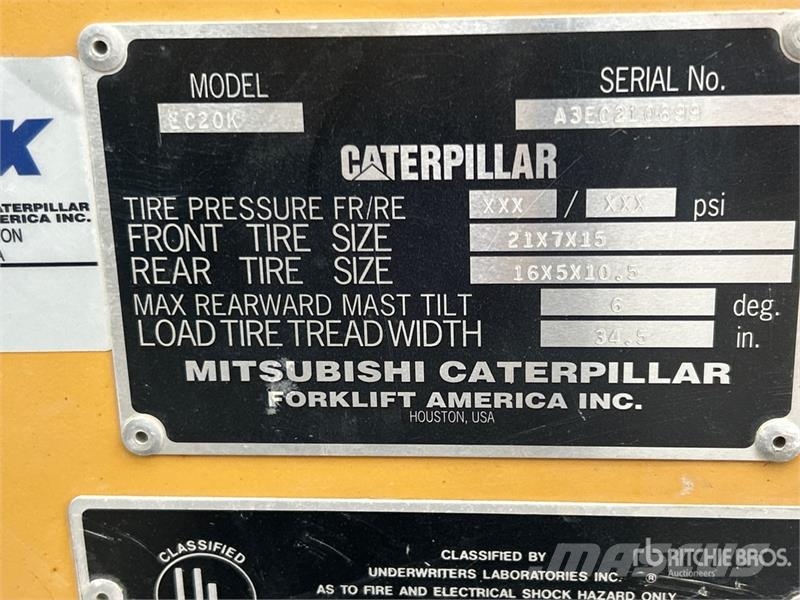 CAT EC20KS 3400 lb Pneumatic Tire Forklift Šakiniai krautuvai - Kita