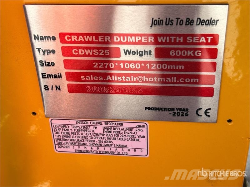  CDW25 1.653 ton Mini Crawler Dumper (Unused) Site dumpers