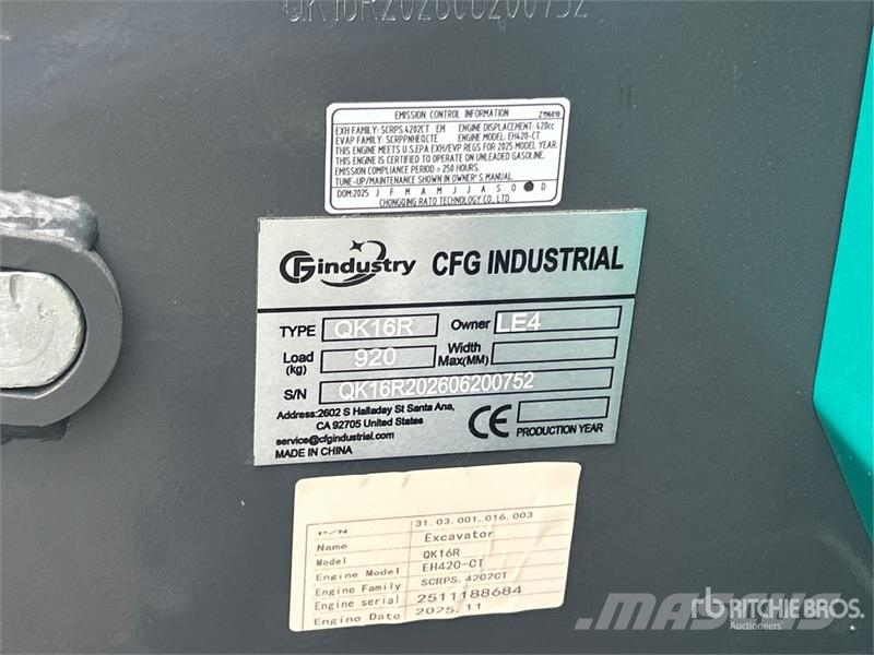 CFG QK16R Mini Excavator (Unused) حفارات صغيرة أقل من 7 طن (حفارات صغيرة)